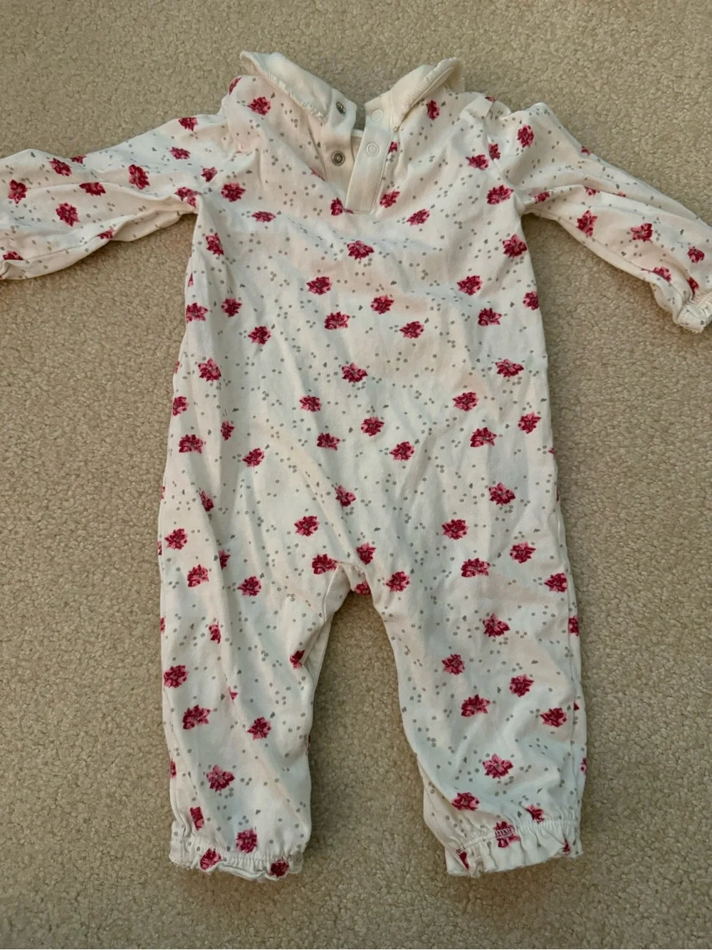 Burt's Bees White Floral Romper One-Piece with Pink Flowers